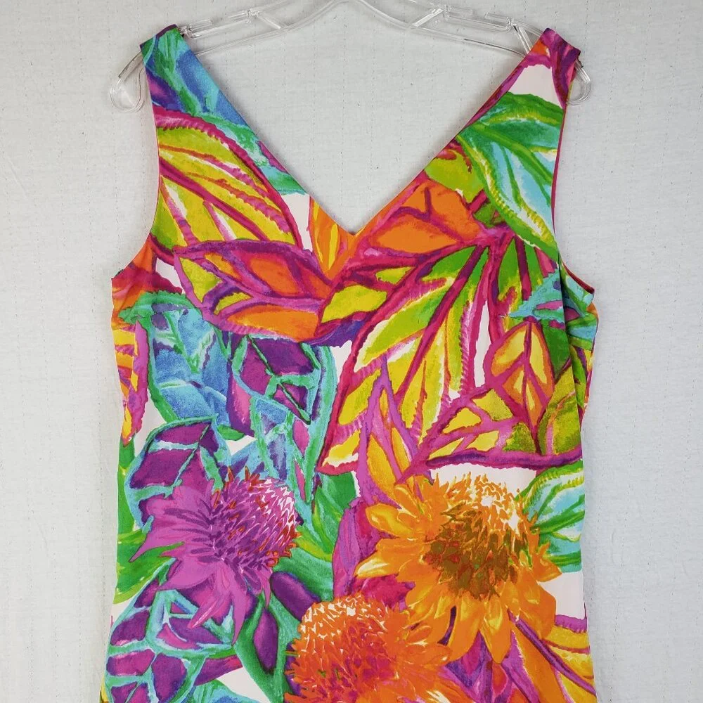 Ralph Lauren Godet Pleated Dress Colorful Floral Print Art-to-Wear size 8 Y2K
